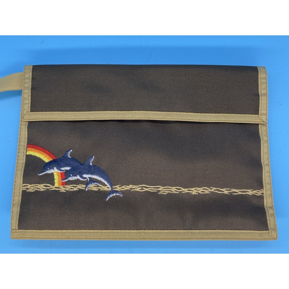 Vintage 1980s "Star" Dolphin & Rainbow Folding Envelope Clutch‎ Pouch